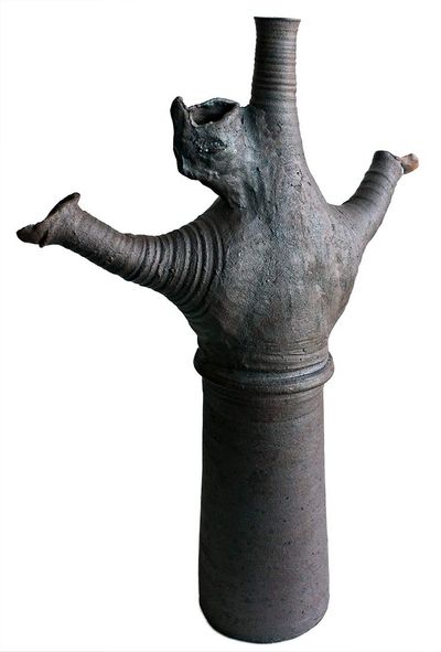 Stoneware: Three branch candelabra • Peter Daniels